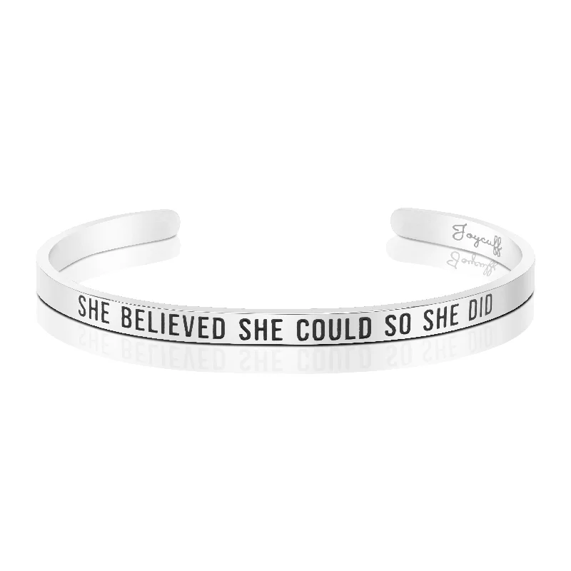 Women's emerald bangles-She Believed She Could So She Did Mantra Bracelet