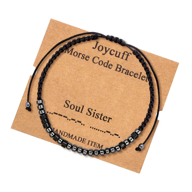 Women's stainless steel bangles-Soul Sister Morse Code Bracelet Secret Message Gift for BFF Best Friend