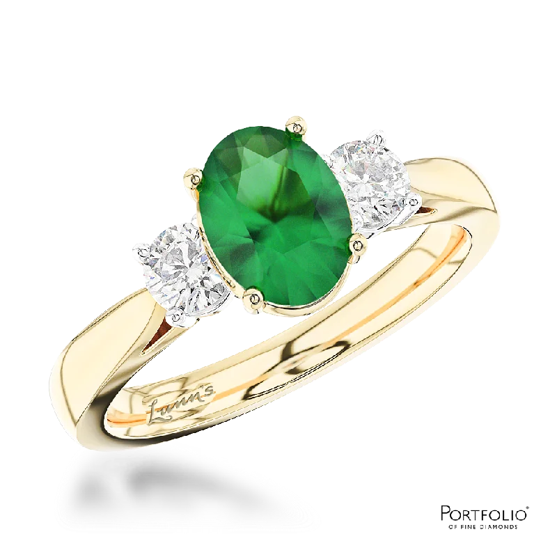 Women's engagement rings-Three Stone 0.66ct Emerald Yellow Gold/Platinum Ring