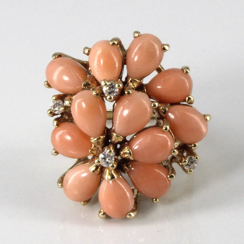 Women's engagement rings-Cluster Set Coral & Diamond Ring | 9.00ctw | 0.12ctw | SZ 5.75 |