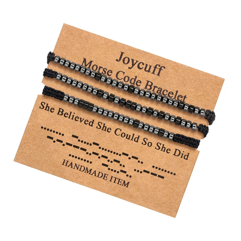 Women's beaded bracelets-She Believed She Could So She Did Encouragement Morse Code Bracelet Motivational Jewelry for Women