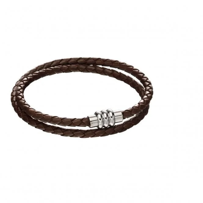 Women's charm bracelets-Fred Bennett Section Tube Clasp Brown Knot Leather Bracelet B5132