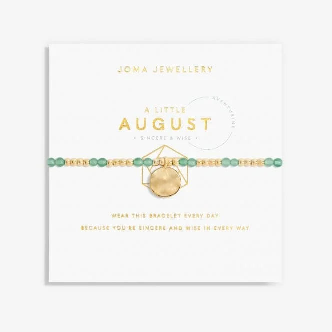 Women's leather bracelets-Birthstone August Aventurine Gold 17.5cm Stretch Bracelet 6139