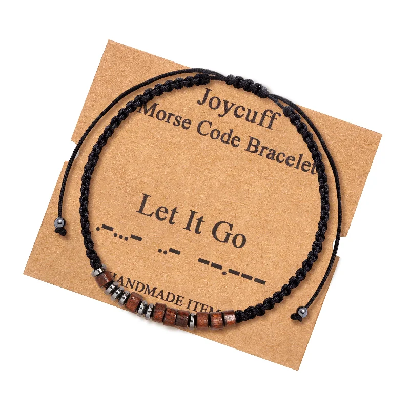 Women's diamond bangles-Let It Go Wood Morse Code Bracelet for Women Inspirational Gift for Her