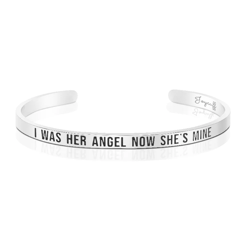 Trendy women's bangles-I Was Her Angel Now She's Mine Mantra Bracelet Remembrance Jewelry Mom Memorial Gift