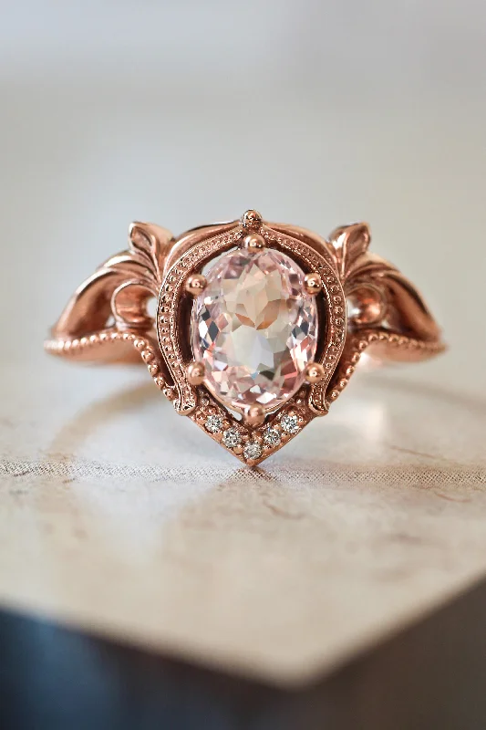 Women's anniversary rings-Morganite engagement ring with diamonds / Lida oval