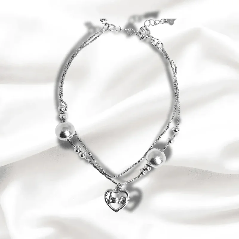 Women's zodiac bangles-Love Heart - Sterling Silver Bracelet