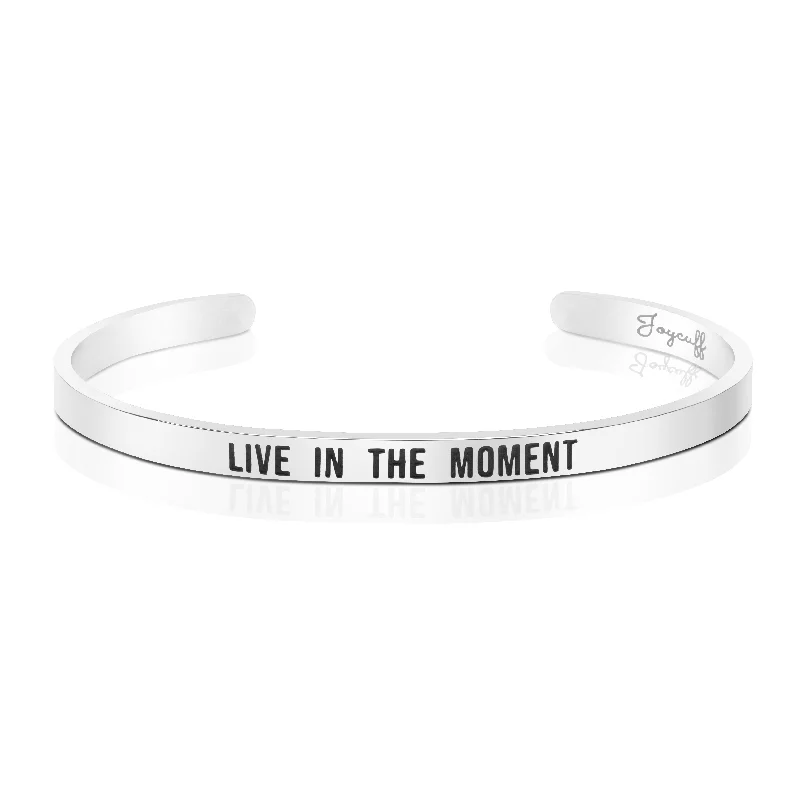 Women's tennis bracelets-Live in The Moment Mantra Bracelet Friend Encouragement Gift Inspirational Daily Reminder Quote