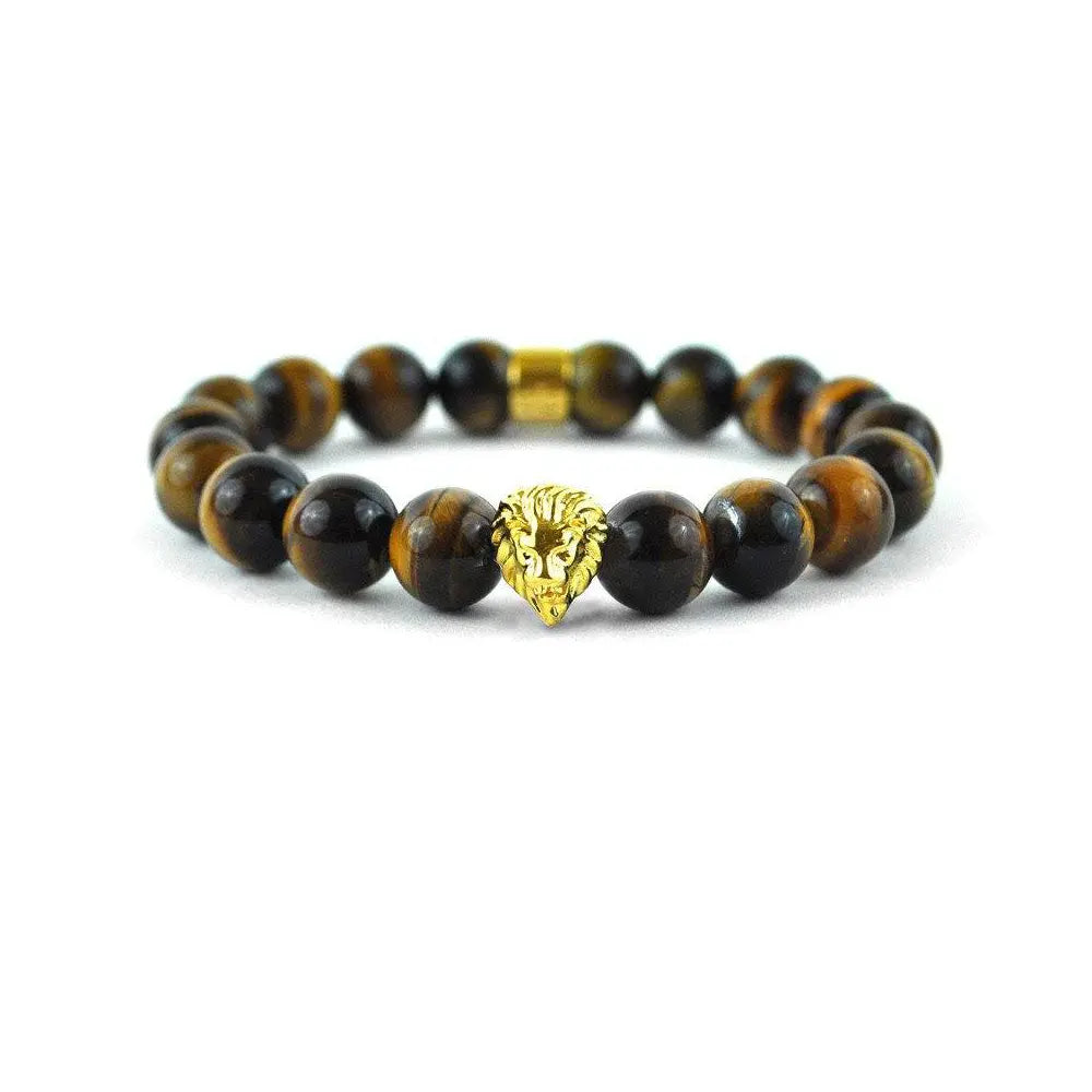 Women's evil eye bangles-Tiger Eye Lion Head Beaded Bracelet