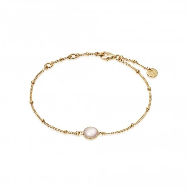 Women's leather bracelets-Rose Quartz Healing Stone Bobble 18ct Gold Plate Bracelet HBR1005_GP