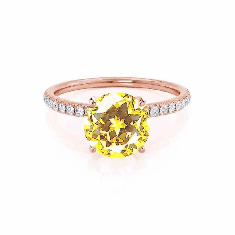 Women's statement rings-MACY - Chatham® Round Yellow Sapphire 18k Rose Gold Petite Pavé Shoulder Set Ring