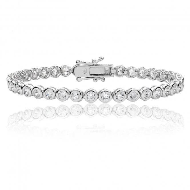 Women's minimalist bangles-Silver & Co Round CZ Line Bracelet with Rub-Over Setting SBG0011