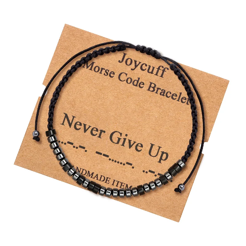 Women's friendship bangles-Never Give up Secret Message Obsidian Morse Code Bracelet Keep Going Jewelry