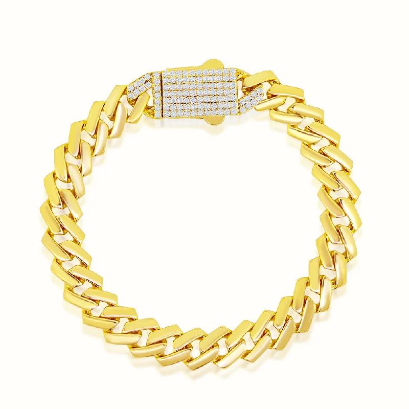 Women's mother-daughter bangles-Women's Vermeil Diamond Clasp Flat Cuban Link Bracelet