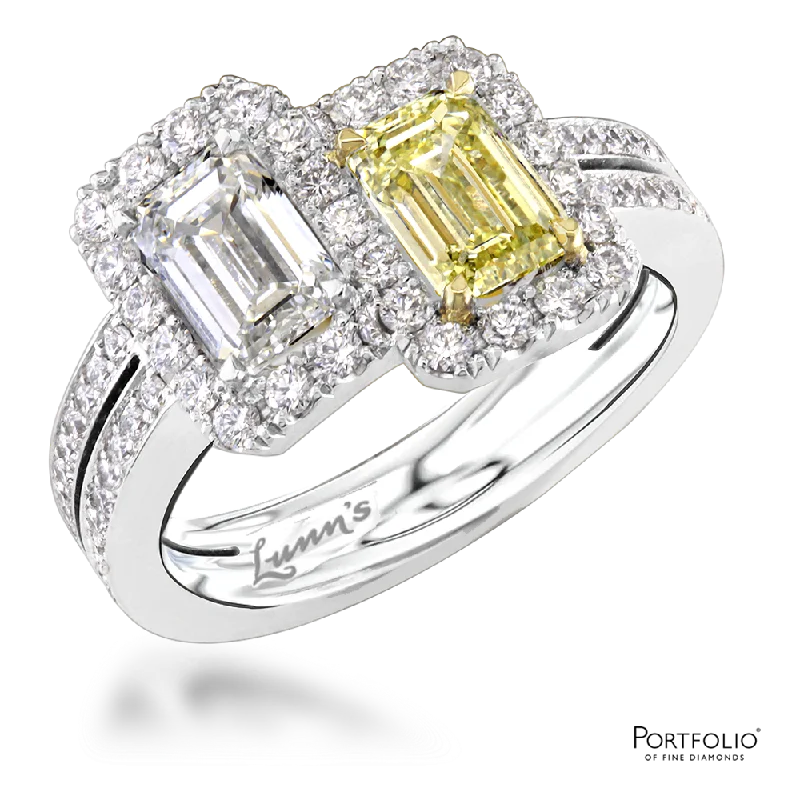 Women's beaded rings-Cluster 1.01ct G VS2 Diamond and 1.00ct FY VS2 Diamond Platinum Ring