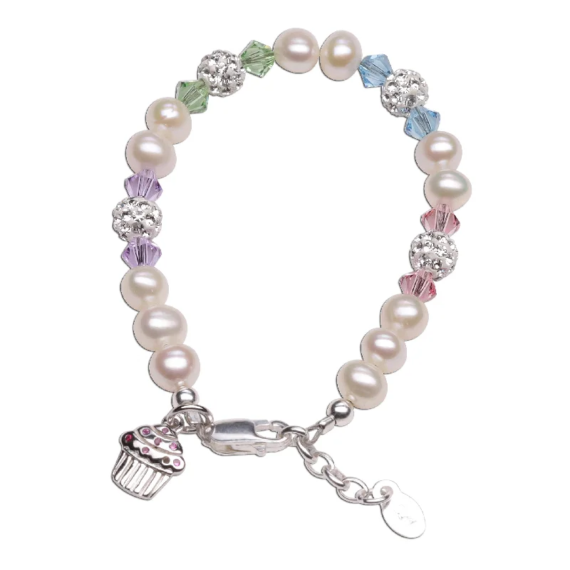 Women's mother-daughter bangles-Sweet Cupcake (Multi) - Sterling Silver Cupcake Bracelet