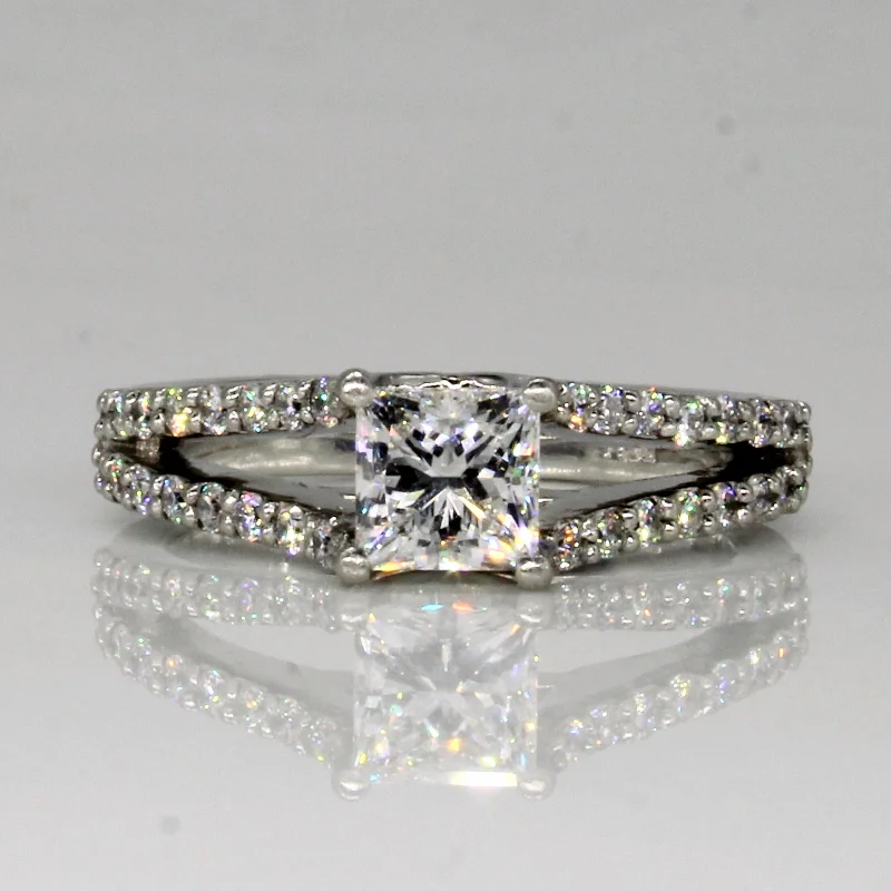 Handmade women's rings-Princess Cut Diamond Engagement Ring in Platinum | 1.67ctw | SZ 7.25 |