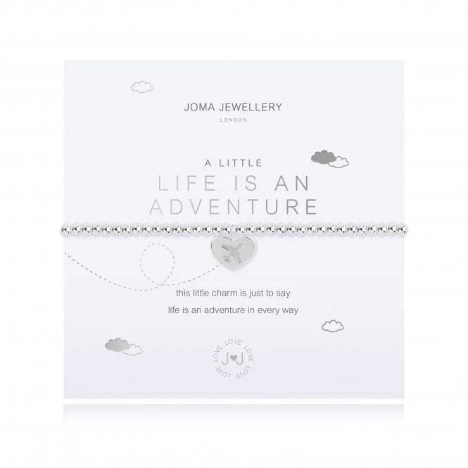 Women's sustainable bangles-A Little Life Is An Adventure Silver 17.5cm Stretch Bracelet 4352