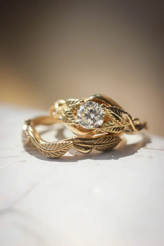 Women's formal rings-Bridal ring set, lab grown or natural diamonds ring with twig band / Azalea