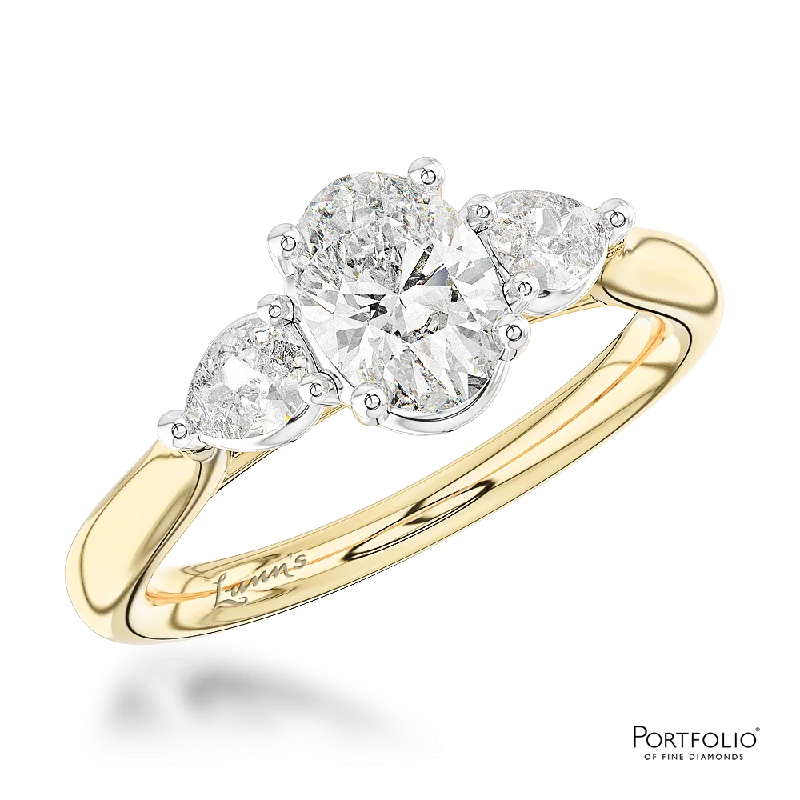 High-end women's rings-Three Stone 0.70ct F SI1 Diamond Yellow Gold/Platinum Ring