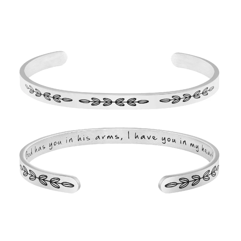 Women's pet memorial bangles-God Has You in His Arms, I Have You in My Heart Hidden Message Cuff Bracelet