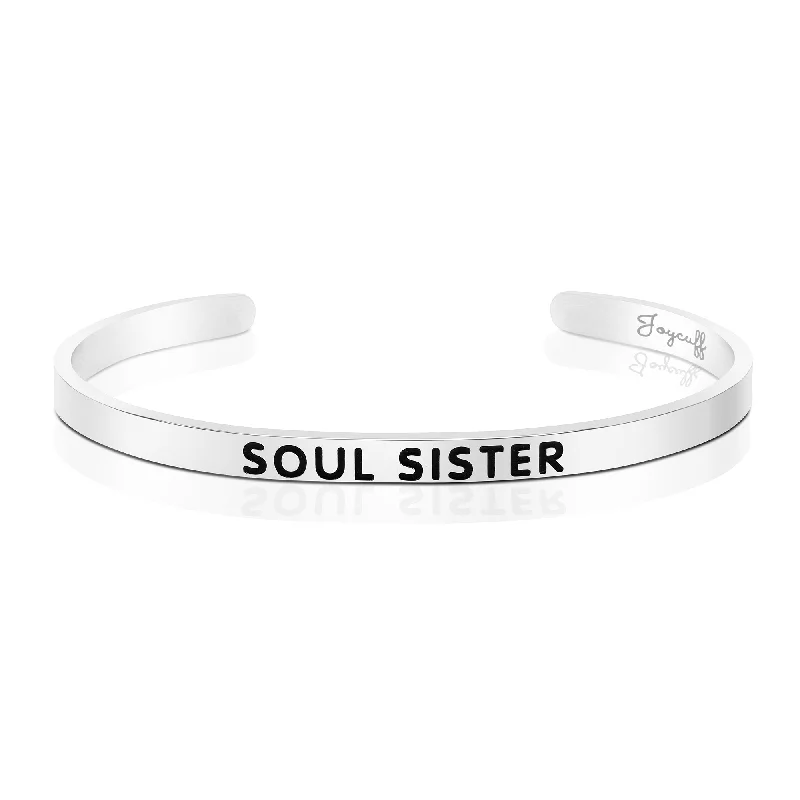 Women's seasonal bangles-Soul Sister Mantra Bracelet BFF Jewelry Best Friend Gift