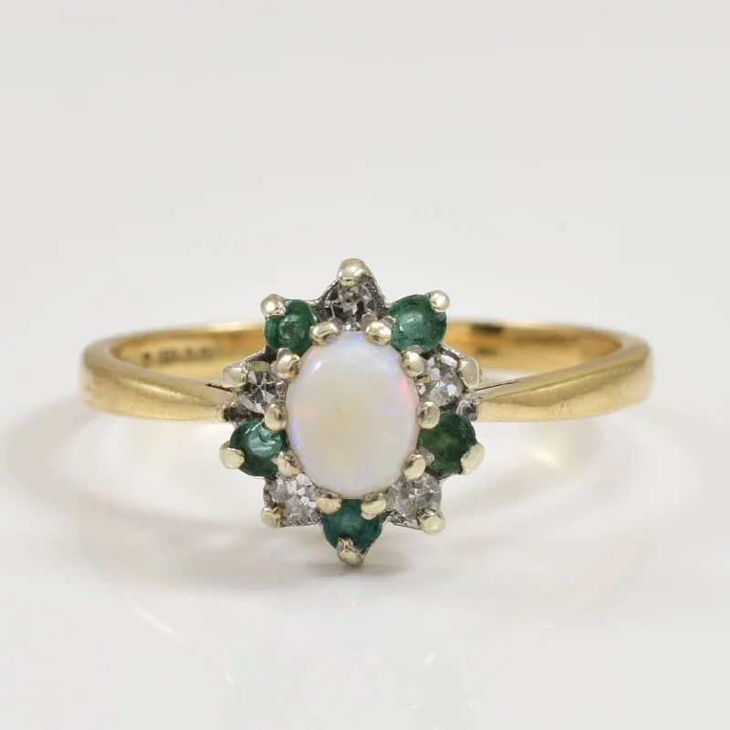 Women's titanium rings-Opal, Emerald & Diamond Ring | 0.42ctw, 0.06ctw | SZ 7 |