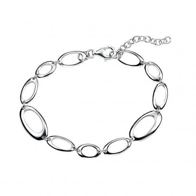 Women's cocktail bangles-Beginnings Sterling Silver Open Oval Link 18+3cm Bracelet B3453