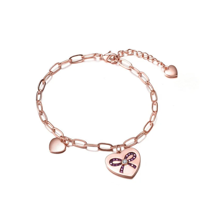 Women's charm bangles-Teen/young Adults 18K Rose Gold Plated with Heart Charms Adjustable Bracelet