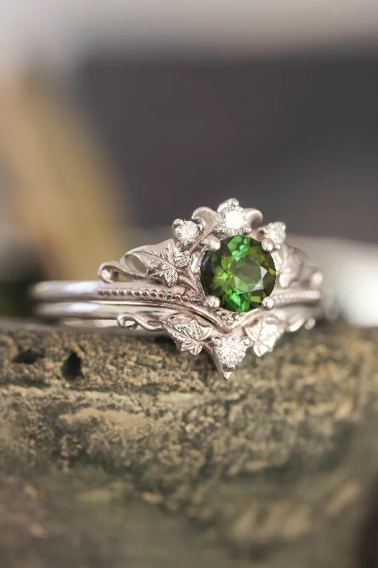 Women's ethical rings-White gold ring set with tourmaline and diamonds / Ariadne