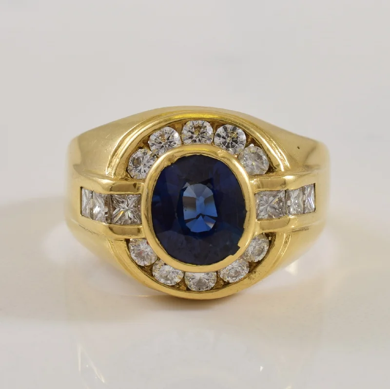 Women's stackable rings-Sapphire & Diamond Halo Ring | 2.690ct, 0.77ctw | SZ 10 |