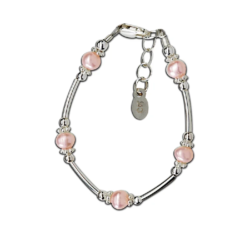 Women's limited edition bangles-Sterling Silver Pink Pearl Bracelet for Baby and Kids