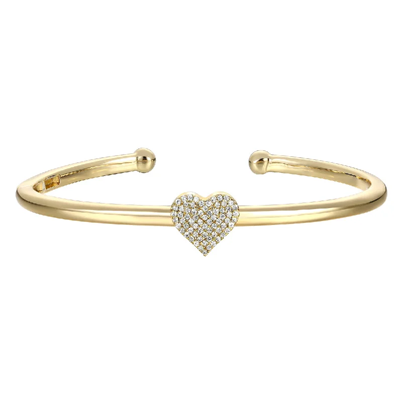 Women's cross bangles-Rg 14k Gold Plated with Diamond Cubic Zirconia Heart Pave Open Cuff Bangle Bracelet