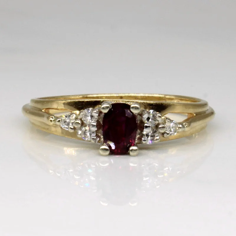 Women's Valentine's Day rings-Ruby & Diamond Ring | 0.24ct, 0.06ctw | SZ 6 |