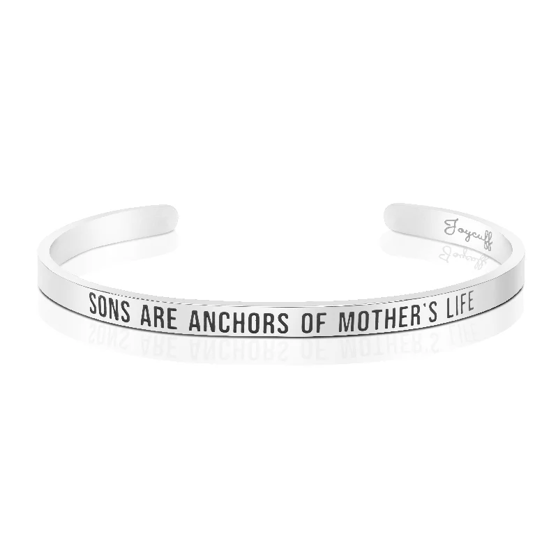 Women's mother-daughter bangles-Sons are The Anchors of A Mother's Life Mantra Bracelet Personalized Mother Jewelry Mom Gift