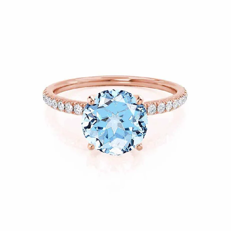 Women's party rings-MACY - Chatham® Round Aqua Spinel 18k Rose Gold Petite Pavé Shoulder Set Ring