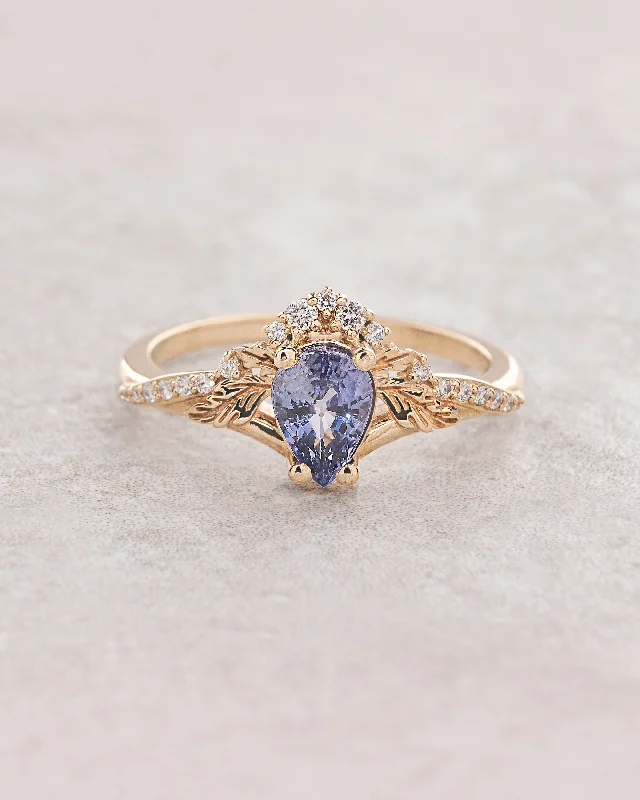 Handmade women's rings-Blue sapphire and diamonds engagement ring / Amelia