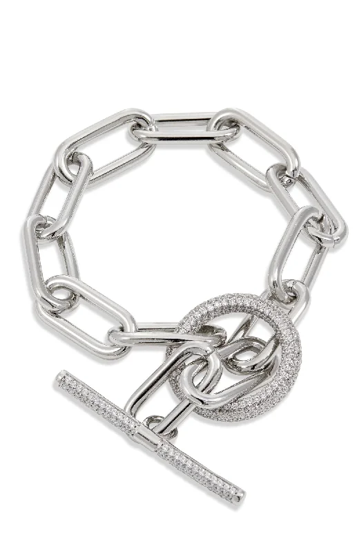 Women's symbolic bangles-RHODIUM PLATED PAPERCLIP CZ TOGGLE BRACELET