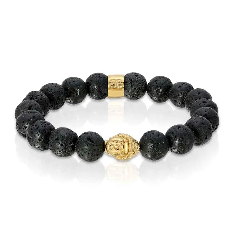 Women's sapphire bangles-Lava Stone Buddha Head Beaded Bracelet