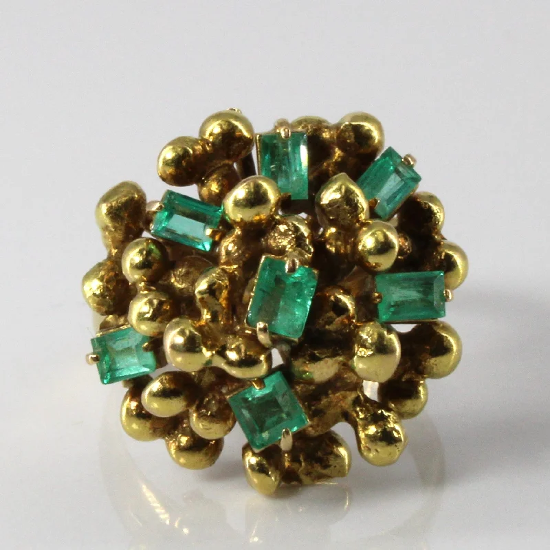 Women's handmade artisan rings-Textured Emerald Cocktail Ring | 0.68ctw | SZ 6.75 |