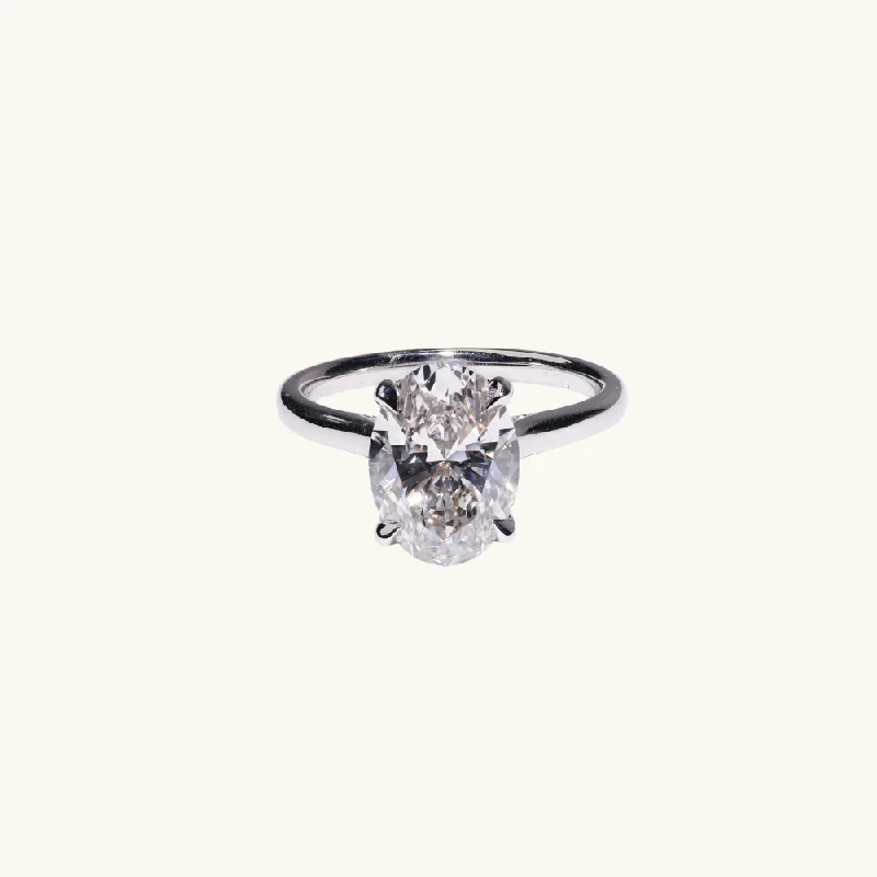 Women's seasonal rings-3.08 Oval Lab Diamond Engagement Ring with Hidden Halo