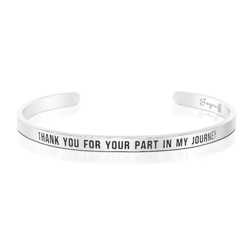 Women's silver bangles-Thank You For Your Part In My Journey Mantra Bracelet Teacher Appreciation Gift