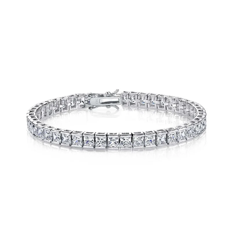 Women's evil eye bangles-Ra  Rhodium Plated Cubic Zirconia Princess-cut Tennis Bracelet