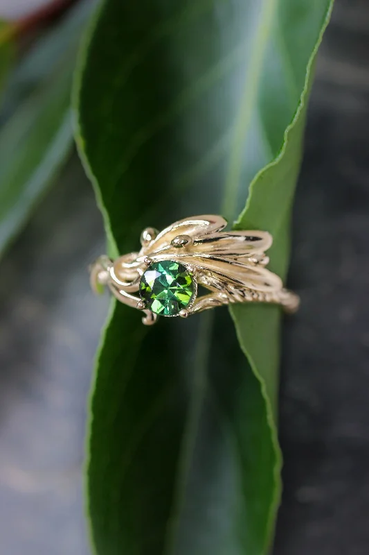 Women's vintage-inspired rings-Olive branch ring with ribbon and green tourmaline / Olivia