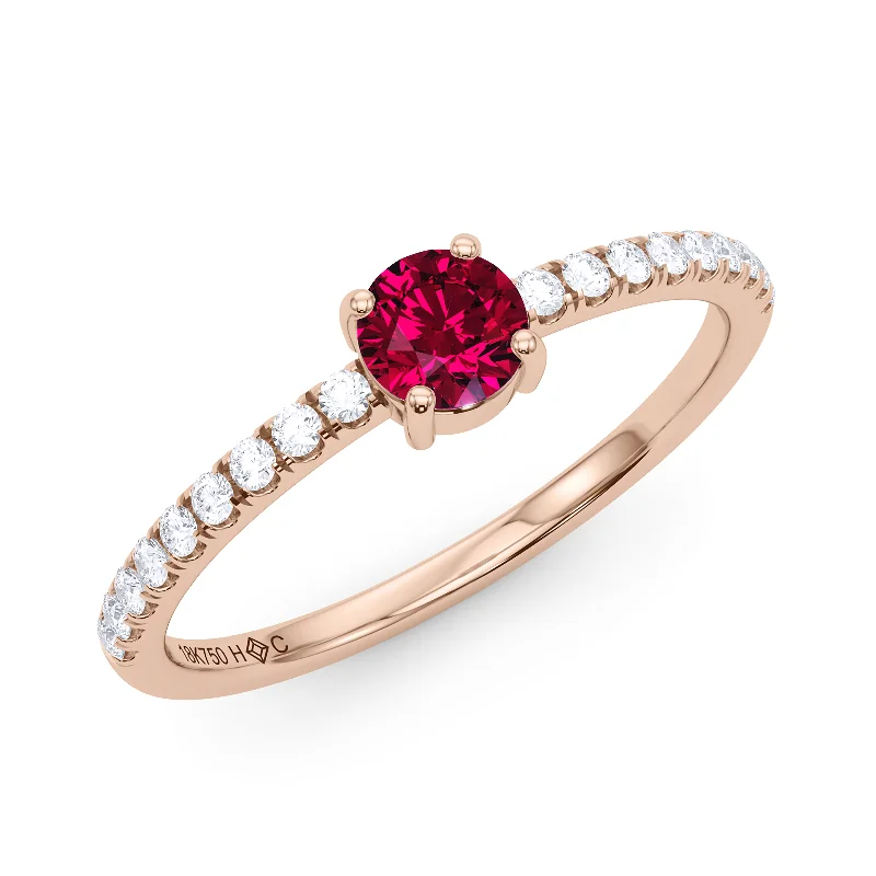 Women's seasonal rings-Round Birthstone and Pave Lab Grown Diamond Ring