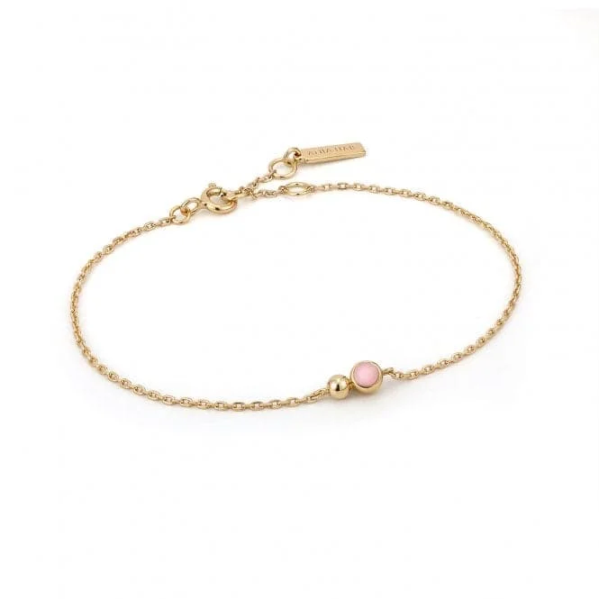 Women's travel bangles-Gold Orb Rose Quartz Chain Bracelet B045-01G-RQ