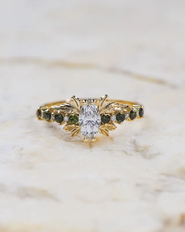 Women's stackable rings-Diamonds and tourmalines engagement ring / Verbena