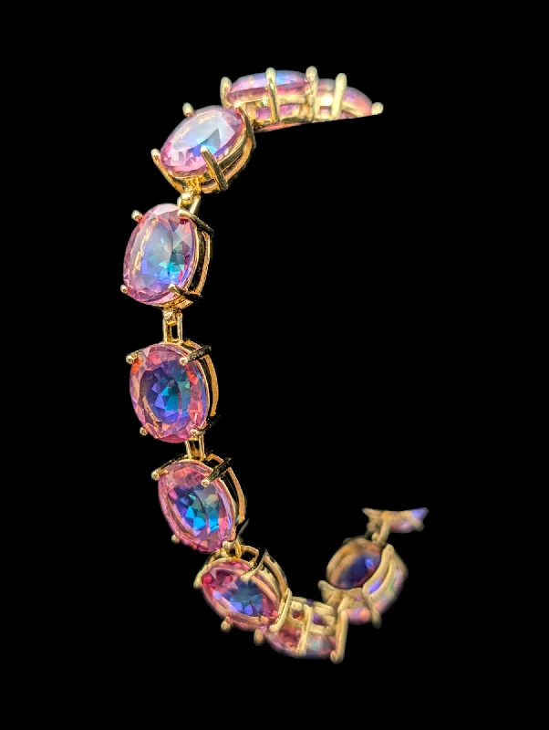 Women's eco-friendly bangles-Vintage 50 Carat Genuine Pink Mystic Topaz Gemstone 18k Yellow Gold Vermeil Tennis Bracelet