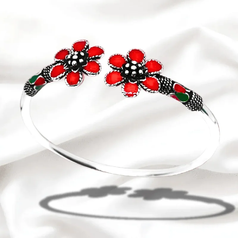 Custom women's bangles-Red Flower Bracelet/92.5