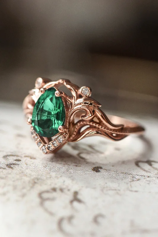 Custom women's rings-Lab emerald and diamonds engagement ring / Lida small